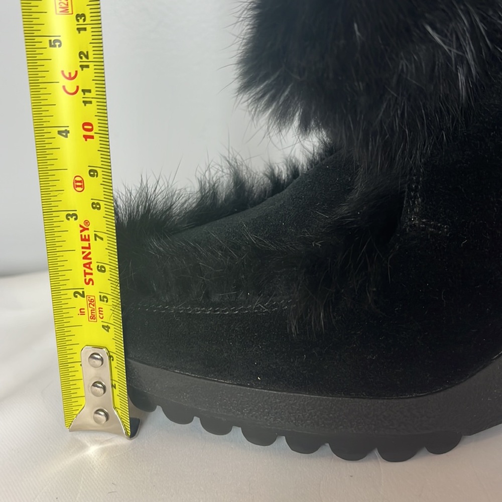 Coach Kataya Wedge Ankle Boots Booties in Black Suede with Black Rabbit Fur Trim - Picture 15 of 17